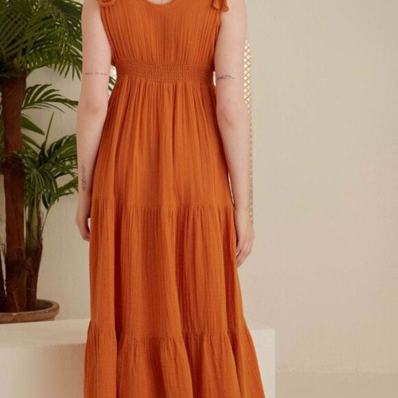 LIKE NEW - 100% Cotton Gauze Tie Strap Maxi Dress - Pink Print - Picture 2 of 5